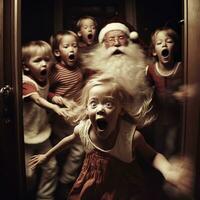 Eerie AI Generated Santa Claus Haunting Children   generative ai photo