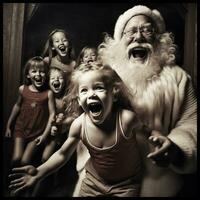 Eerie AI Generated Santa Claus Haunting Children   generative ai photo