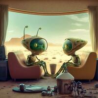 Martian Love A Cozy Evening in Their Living Room   generative ai photo