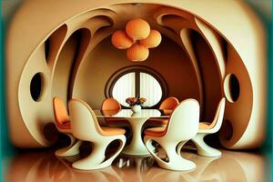 Funky 70s Inspired Dining Room   generative ai photo