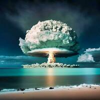 Nuclear Mushroom in the Ocean   generative ai photo