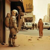 Astronaut in an Extraterrestrial Metropolis   generative ai photo