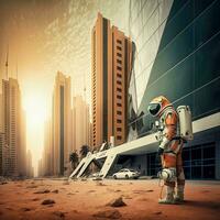 Astronaut in an Extraterrestrial Metropolis   generative ai photo