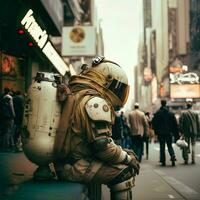 Astronaut in an Extraterrestrial Metropolis   generative ai photo