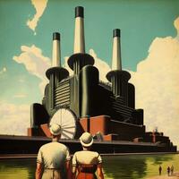 AI Generated Vintage Power Station Retro USSR Propaganda Poster Vibe photo