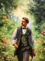 19th Century Gentleman in Impressionist Garden   generative ai photo