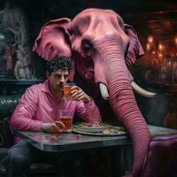Elegant Encounter Drunkard and Pink Elephant   generative ai photo