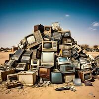 E Waste Recycling A Pile of Vintage Electronics Ready for Renewal   generative ai photo