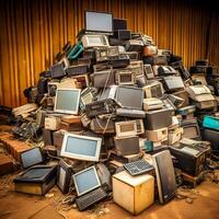 E Waste Recycling A Pile of Vintage Electronics Ready for Renewal   generative ai photo