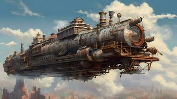 Whimsical Flying Train   AI Fantasy Art photo