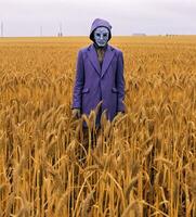 A Menacing Scarecrow in a Wheat Field   generative AI photo