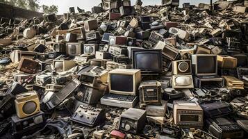 E Waste Recycling A Pile of Vintage Electronics Ready for Renewal   generative ai photo