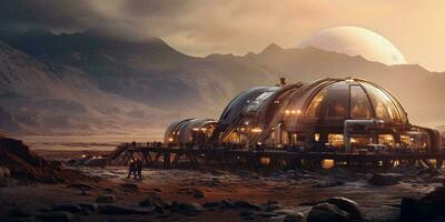 Human Colony on Mars Red Horizon Settlement   generative ai photo