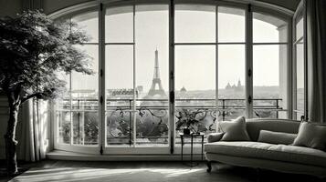 Elegant Parisian Living Eiffel Tower View   generative ai photo