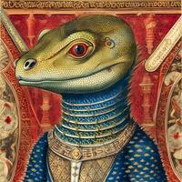 Reptilian Majesty Medieval Illuminated Manuscript Portrait photo