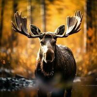 Majestic Moose in Autumn Generative AI Bokeh Art photo