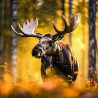 Majestic Moose in Autumn Generative AI Bokeh Art photo