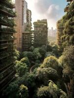 Skyscrapers and Lush Vegetation A Harmonious Blend of Nature and Urban Architecture   generative AI photo