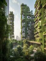 Skyscrapers and Lush Vegetation A Harmonious Blend of Nature and Urban Architecture   generative AI photo