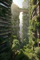 Skyscrapers and Lush Vegetation A Harmonious Blend of Nature and Urban Architecture   generative AI photo