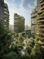 Skyscrapers and Lush Vegetation A Harmonious Blend of Nature and Urban Architecture   generative AI photo