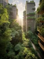 Skyscrapers and Lush Vegetation A Harmonious Blend of Nature and Urban Architecture   generative AI photo