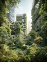 Skyscrapers and Lush Vegetation A Harmonious Blend of Nature and Urban Architecture   generative AI photo