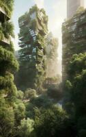 Skyscrapers and Lush Vegetation A Harmonious Blend of Nature and Urban Architecture   generative AI photo