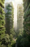 Skyscrapers and Lush Vegetation A Harmonious Blend of Nature and Urban Architecture   generative AI photo