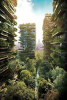 Skyscrapers and Lush Vegetation A Harmonious Blend of Nature and Urban Architecture   generative AI photo