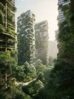 Skyscrapers and Lush Vegetation A Harmonious Blend of Nature and Urban Architecture   generative AI photo