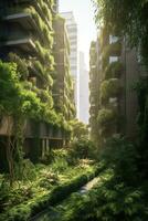 Skyscrapers and Lush Vegetation A Harmonious Blend of Nature and Urban Architecture   generative AI photo