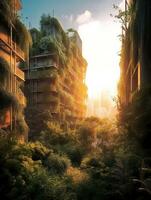 Skyscrapers and Lush Vegetation A Harmonious Blend of Nature and Urban Architecture   generative AI photo