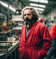 Neo Marx A Generative Portrait of Karl Marx in Contemporary Labor Attire photo