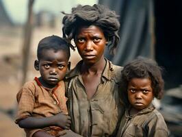 Resiliencia en medio de privación un pobre negro familia durante el 1930 genial depresión generativo ai foto