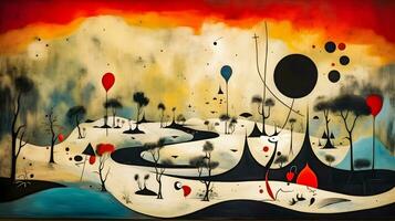 Generative Surreal Landscape Inspired by Joan Miro photo