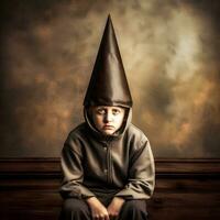 Retrograde Classroom Discipline Punished Pupil in Dunce Cap   generative ai photo