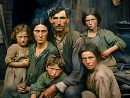 Resiliencia en medio de soledad un indigente familia durante el 1930 genial depresión era generativo ai foto