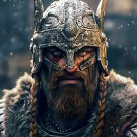 retrato de un valiente vikingo guerrero generativo ai Arte foto