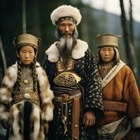 ainu familia en tradicional atuendo generativo ai foto