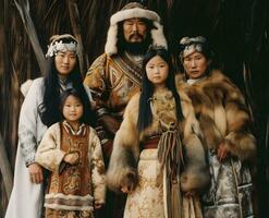 ainu familia en tradicional atuendo generativo ai foto