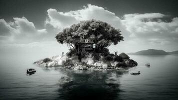 Tranquil Monochrome Island   generative ai photo