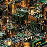 Artificial Intelligence Cityscape Urban Miniature on Circuit Board photo