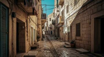 an empty street in an old neighborhood of jerusalem   generative AI photo