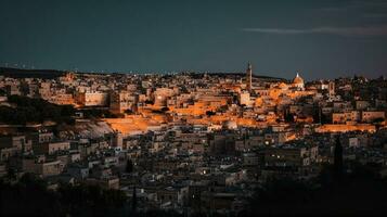 wide view of jerusalem at night   generative AI photo