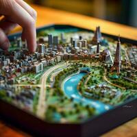 AI Generated Perfect Top View Miniature Paris on Circuit Board photo