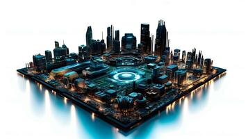 City of Circuits   a computer motherboard resembling a city, image generated by ai photo