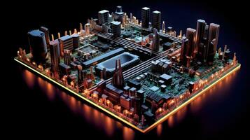 City of Circuits   a computer motherboard resembling a city, image generated by ai photo