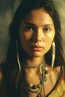 Exquisito retrato de un joven indio americano mujer generativo ai foto