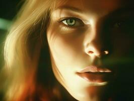 Mesmerizing portrait of a stunning young woman with a captivating gaze. Generative ai. photo